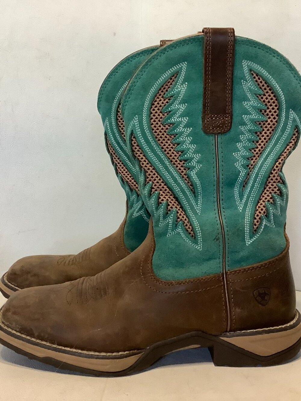 Women's Ariat Anthem VentTEK Boots Size 8 B Brown Turquoise Square Toe - Picture 2 of 12